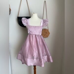 MABLE Purple Iridescent Ruffle Sleeve Dress, Size Large